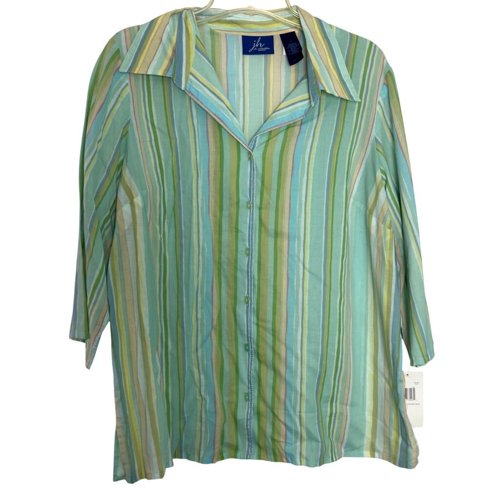 JH Collectibles Blue Striped Button Down Blouse 3/4 Sleeve Size 1X NWT-JKLU2806
